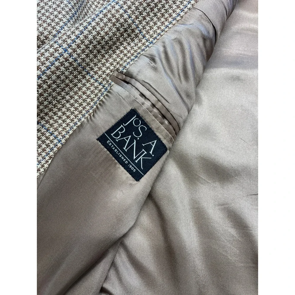 Jos A Bank Men's Houndstooth Blazer 46L Wool‎ Silk Linen Blend Sport Coat